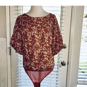 Free People Rust Floral Blouse